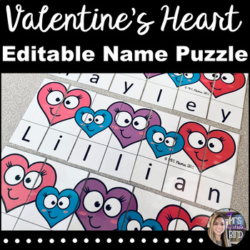 Preview of Editable Valentine Hearts Name Puzzles