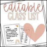 Editable Valentine's Class List and Letter
