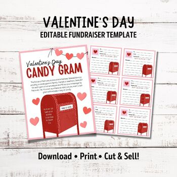 Preview of Editable Valentine's Day Candy Gram Fundraiser Flyer, Printable Candy Grams