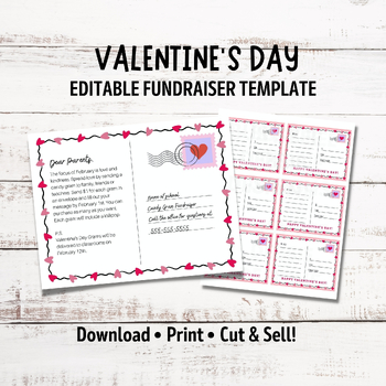 Preview of Editable Valentine's Day Postcard Flyer Template | Candy Gram Fundraiser