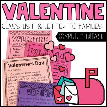 Preview of Editable Valentine's Day Class List and Family Letter