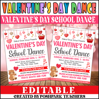 Preview of Editable Valentine's Day Dance Flyer | School Dance Invitation Template