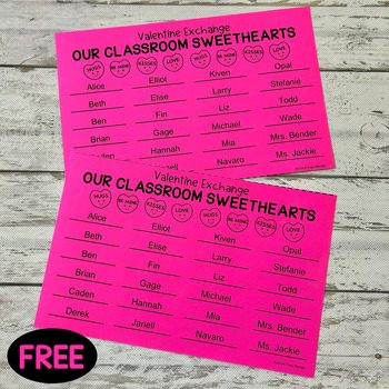 Preview of Editable Valentine's Day Exchange Class List - Editable PDF - Up to 24 Names