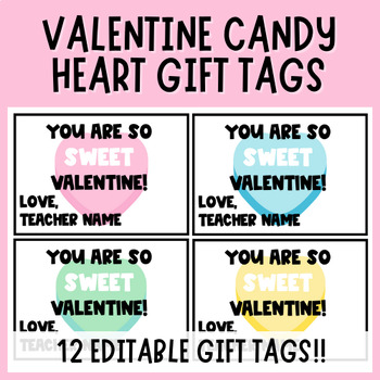 Preview of Editable Valentine's Day Gift Tags for Students with Candy Hearts