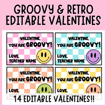 Preview of Editable Valentine's Day Gift Tags for Students with Groovy Smiley Faces
