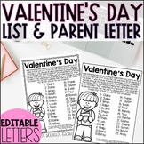 Editable Valentine's Day Class List and Parent Letter for 
