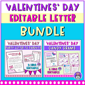 Preview of Editable Valentine's Day Class Party Letter and Candy Grams | Fundraiser