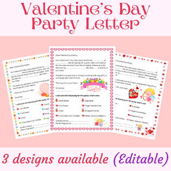 Preview of Editable Valentine's Day Party Letter to Parents (3 Designs) - PowerPoint File