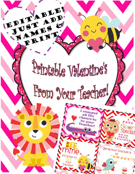 Preview of Editable Valentines Cards for Students from Teacher