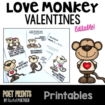 Free Love Monkey Valentines Day Cards - Editable
