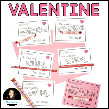 Preview of Editable Valentines Day Cards Student Gift use with Smarties Pencils Pens