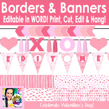 Preview of Editable Valentines Day Heart Banner and Border Kit Edit in WORD