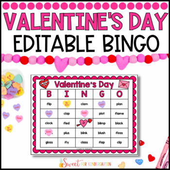 Preview of Editable Valentines Day Bingo Game Template | Phonics Activity Review Game