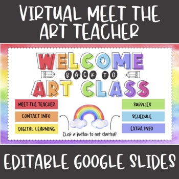 Preview of Editable Virtual Meet the Art Teacher & Welcome Back to Art Class RAINBOW THEME