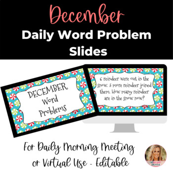 Preview of Editable Virtual Paperless December Daily Word Problems for Morning Meeting
