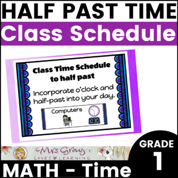 Preview of Editable Visual Class Schedule/Timetable with half past analog & digital Clocks