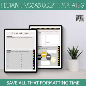 Preview of Editable Vocabulary Quiz Templates
