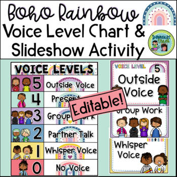 Preview of Editable Voice Level Chart and Slideshow Boho Rainbow