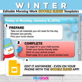 Preview of Editable WINTER Morning Work GOOGLE SLIDES Templates