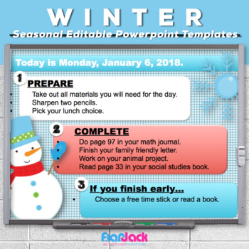 Preview of Editable WINTER Themed Morning Work PowerPoint Templates