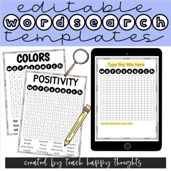 Preview of Editable WORD SEARCH Templates Google Slides | Vocabulary Spelling Literacy Fun