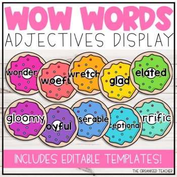 Preview of Editable WOW Words Adjectives Display | Donut Themed Classroom Decor