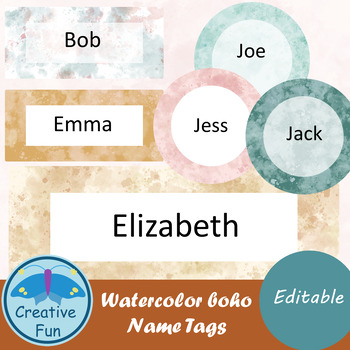 Editable Watercolor Boho Name Tags by Creative Fun | TPT