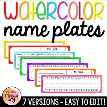 Editable Watercolor Name Tags / Name Plates by Joyful Learning - Megan Joy