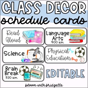 Preview of Editable Watercolor Schedule Cards Daily Class Schedule