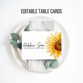 Preview of Editable Watercolor Sunflower Table Cards | Sunflower or Fall Theme