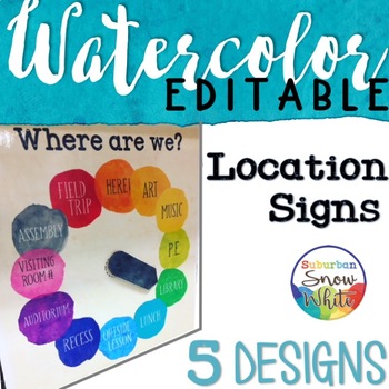 Preview of Where Are We Door Signs Editable | Watercolor | Rainbow Classroom Decor
