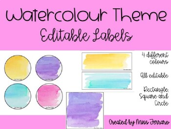 Preview of Editable Watercolour Labels - rectangle, square and circle shapes