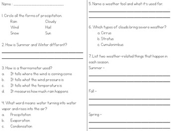 Preview of Editable Weather Assessment for 2nd Grade