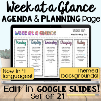 Preview of Editable Week at a Glance Agenda Digital Template Back to School