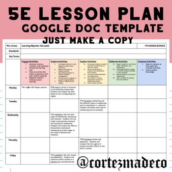 Preview of Editable Weekly 5E Model Lesson Plan Template - GoogleSlides &GoogleDoc