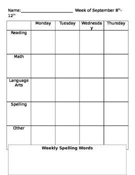 weekly homework assignment sheet pdf