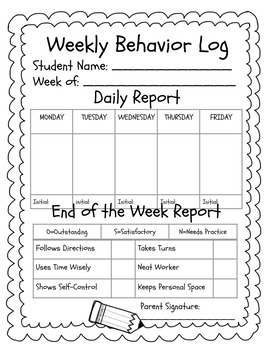 Preview of Editable Weekly Behavior Log