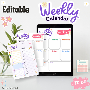 Preview of Editable Weekly Calendar and Daily Planner | Colorful planner for kindergarten