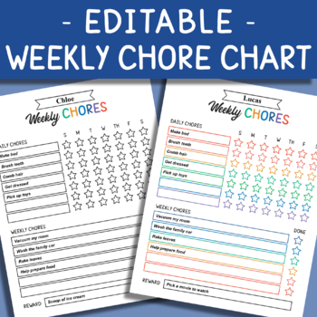 Preview of Editable Weekly Chore Chart - Daily & Weekly Checklist - Printable Daily Routine
