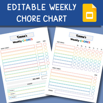 Preview of Editable Weekly Chore Chart - Weekly Chores - Google Slides & Printable PDFs