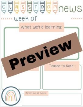 Preview of Editable Weekly Classroom Newsletter