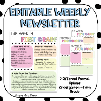 Preview of Editable Weekly Classroom Newsletter | Digital | Back to School