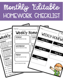 Editable Weekly Homework Checklist For the Whole Year