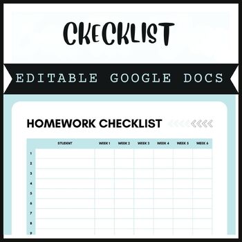 Preview of Editable Weekly Homework Checklist - Google Docs Template End of year