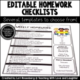 Editable Weekly Homework Checklists {Compatible With Kinde