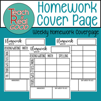 Preview of Editable Weekly Homework Cover Page/ Homework Template/ Packet Coverpage