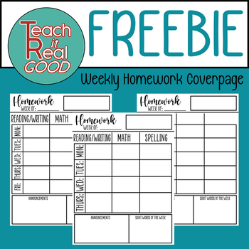 Preview of Editable Weekly Homework Cover Page/ Template/ Coverpage/ Packet/ Free