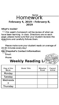 Preview of Editable Weekly Homework Letter