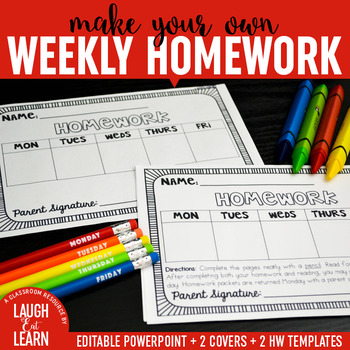 Preview of Editable Weekly Homework Template