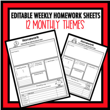 Preview of Editable Weekly Homework Sheets!